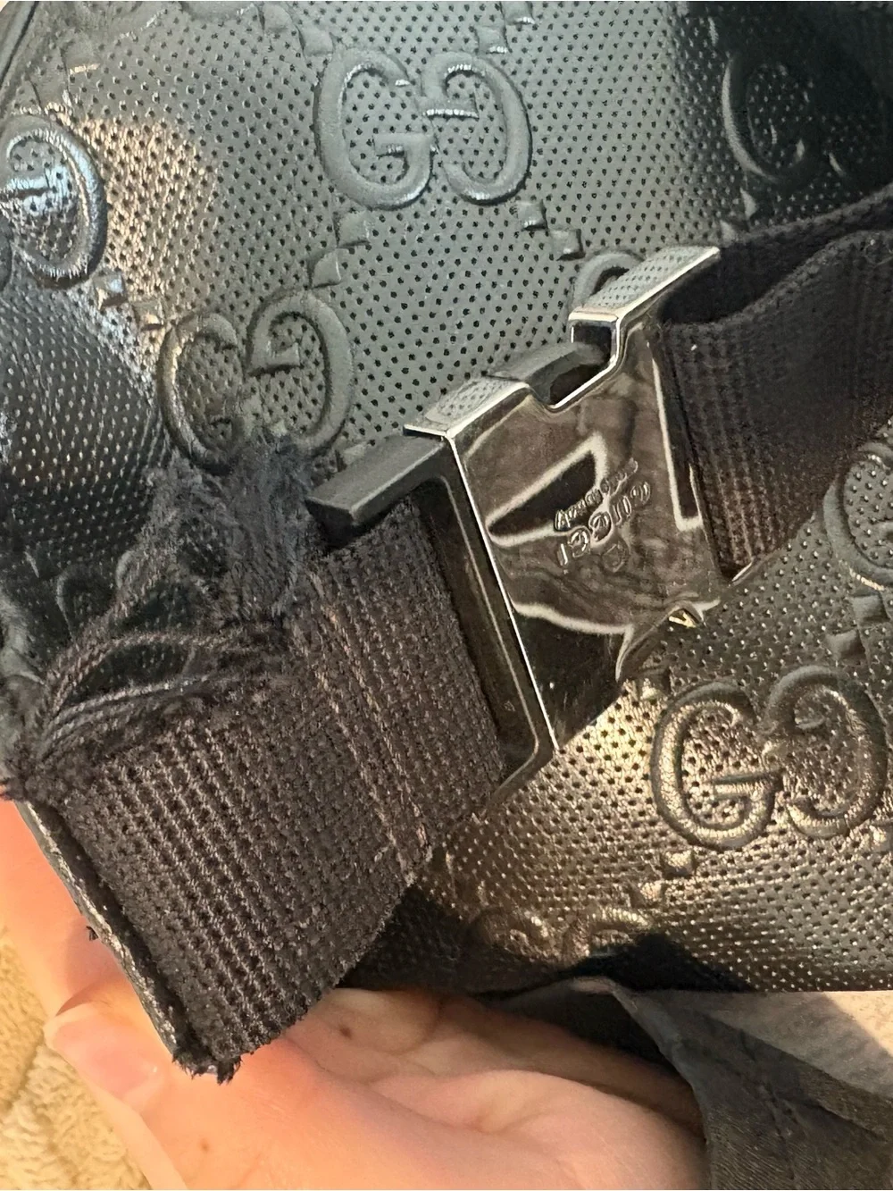 Gucci Black Embossed GG Belt Bag with Silver Zip